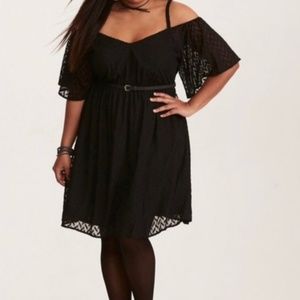 TORRID Off Shoulder Black Textured Ruffle Dress